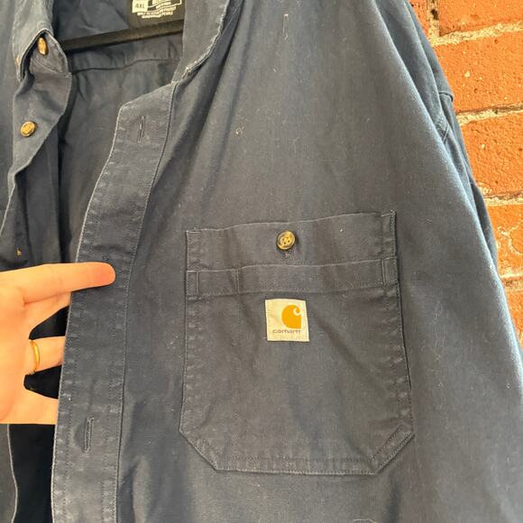 Carhartt Rugged Flex Long Sleeve Work Shirt in Navy Sz 4XL - Picture 7 of 9